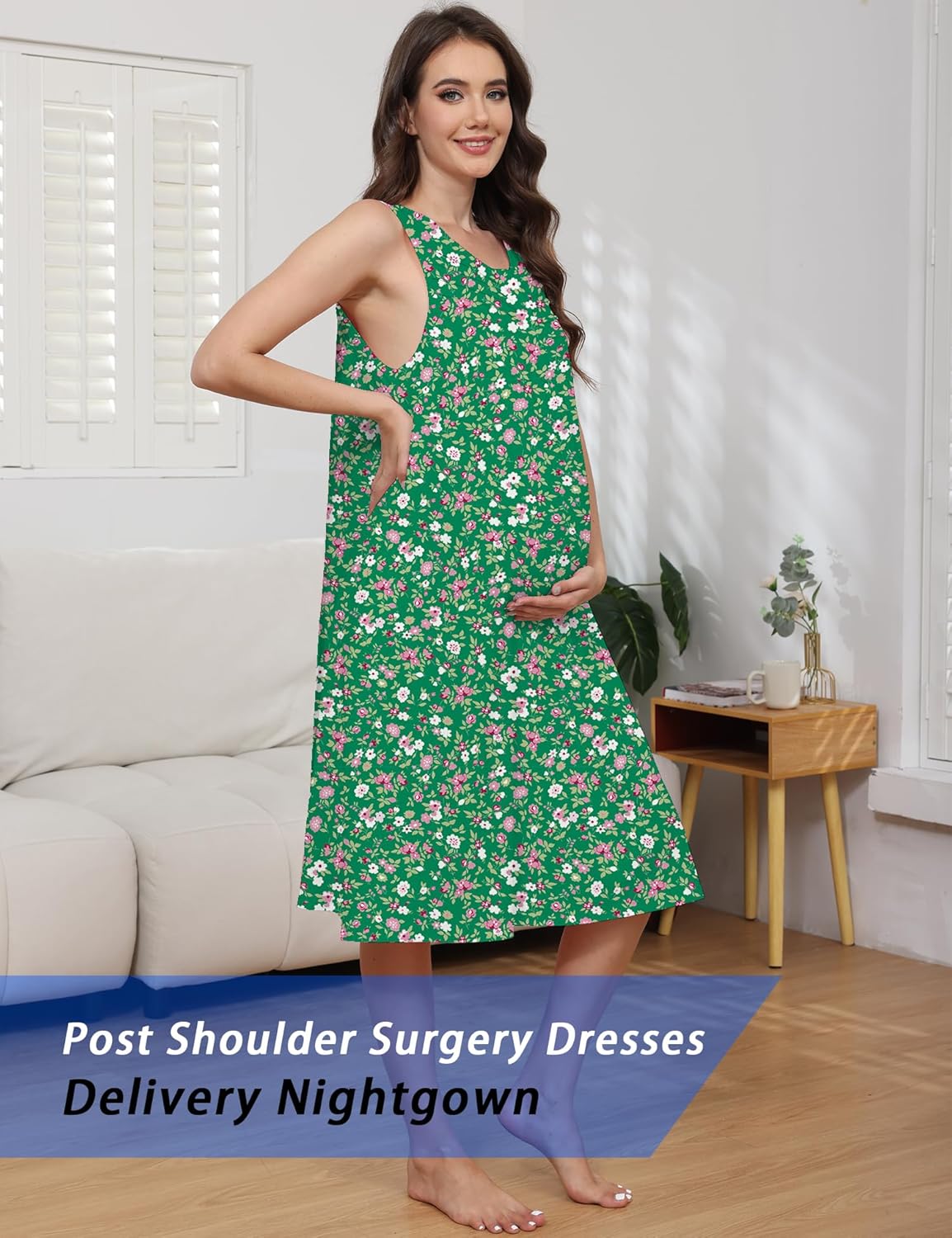 Hospital Gowns for Women Tear Away Snap Open Back Post Shoulder Surgery Sleeveless Adaptive Clothing with Pockets - Image 6