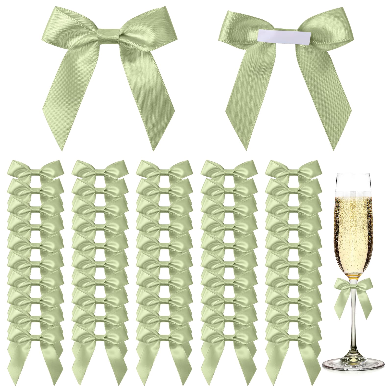 AOOSA 50 Pcs Self Adhesive Bows, 6cm Satin Ribbon Mini Bows, Green Ribbon Bow with Sticky Backs for Gift Wrapping, Bow Decorations for Craft DIY Sewing Wedding Birthday Party Bakery Candy Bags — image 1