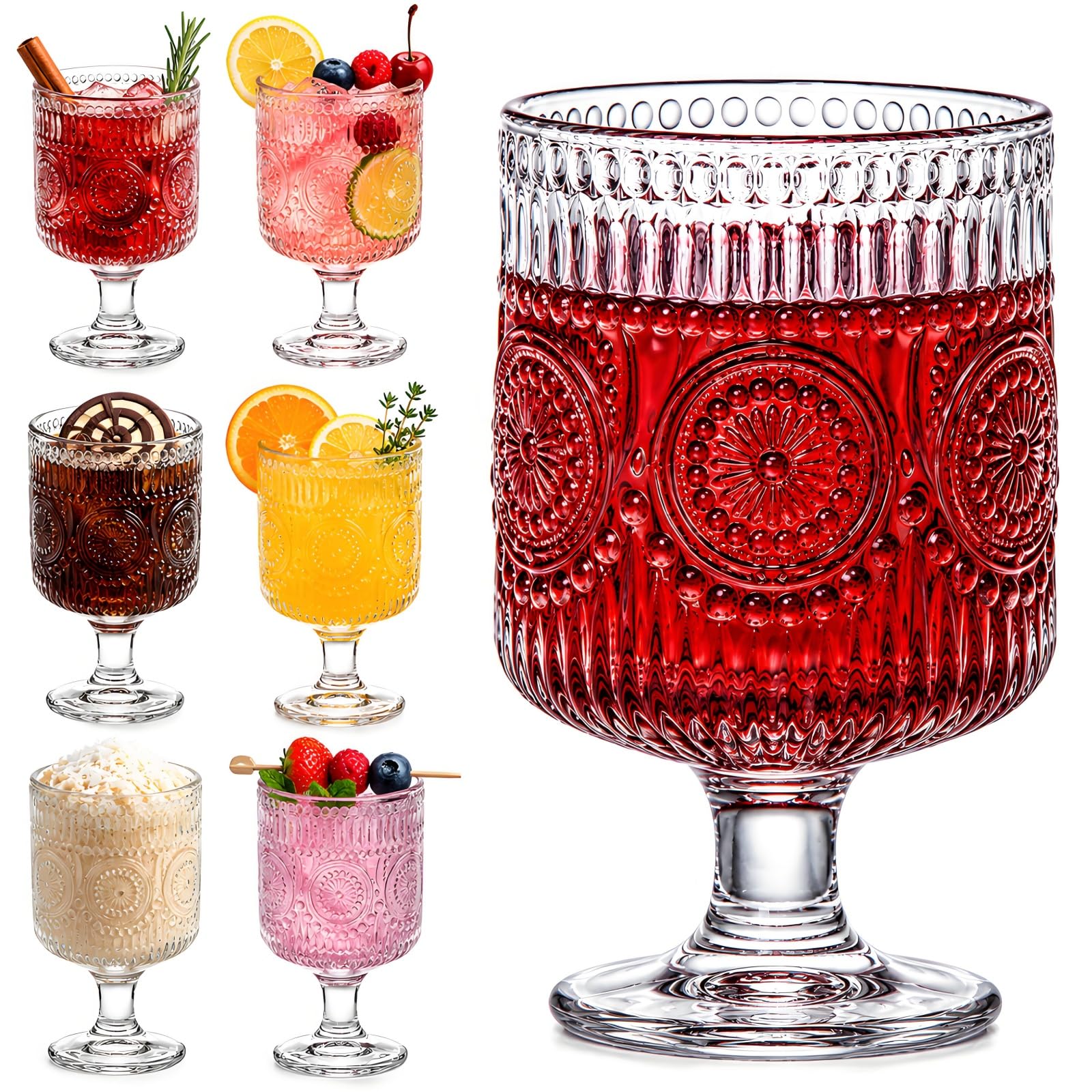 Verres à vin gaufrés Pumtus de 224 ml avec embossing floral unique pour cocktails et jus