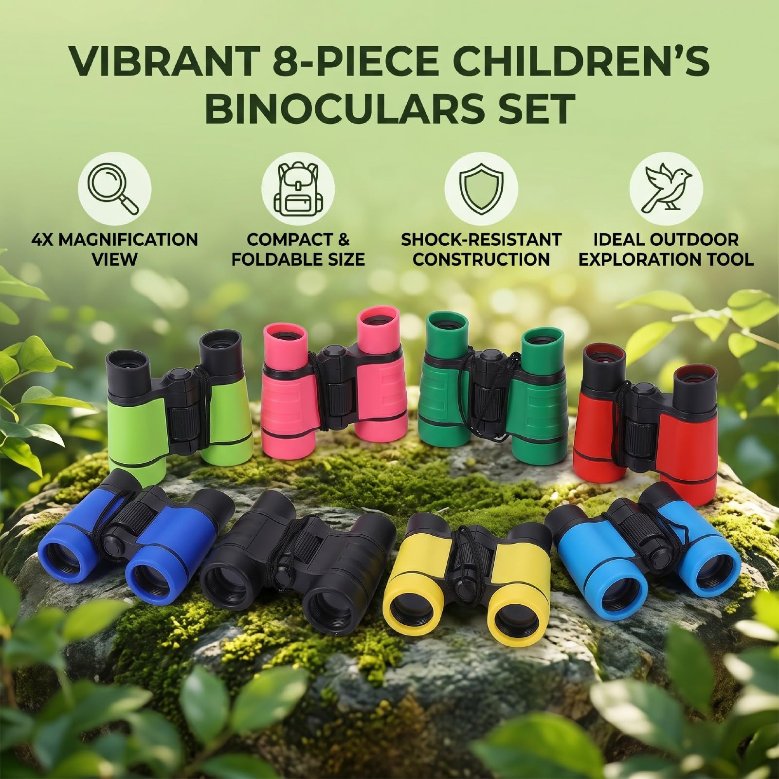 Tonysa Binocolo per Bambini 8 Pezzi con Ingrandimento 4x e Ampia Visione del Campo per attività in Classe di Campeggio di Birdwatching