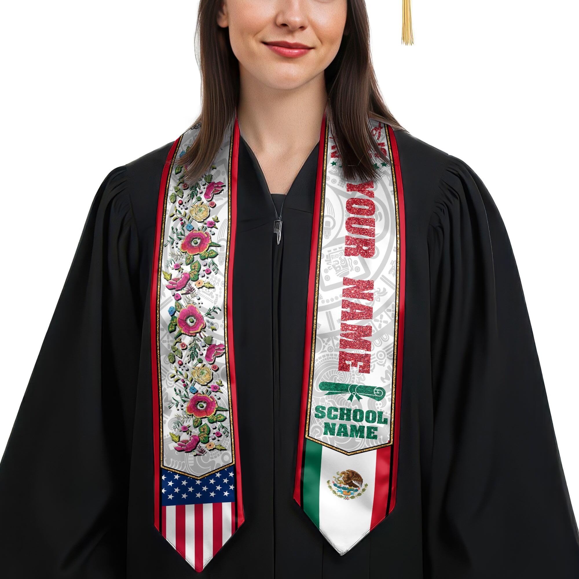 MonkeyVan Personalized Graduation Stole for Mexico Senior, Mexican Flag Graduation Sash Class of 2025 Graduation Day Gifts S389