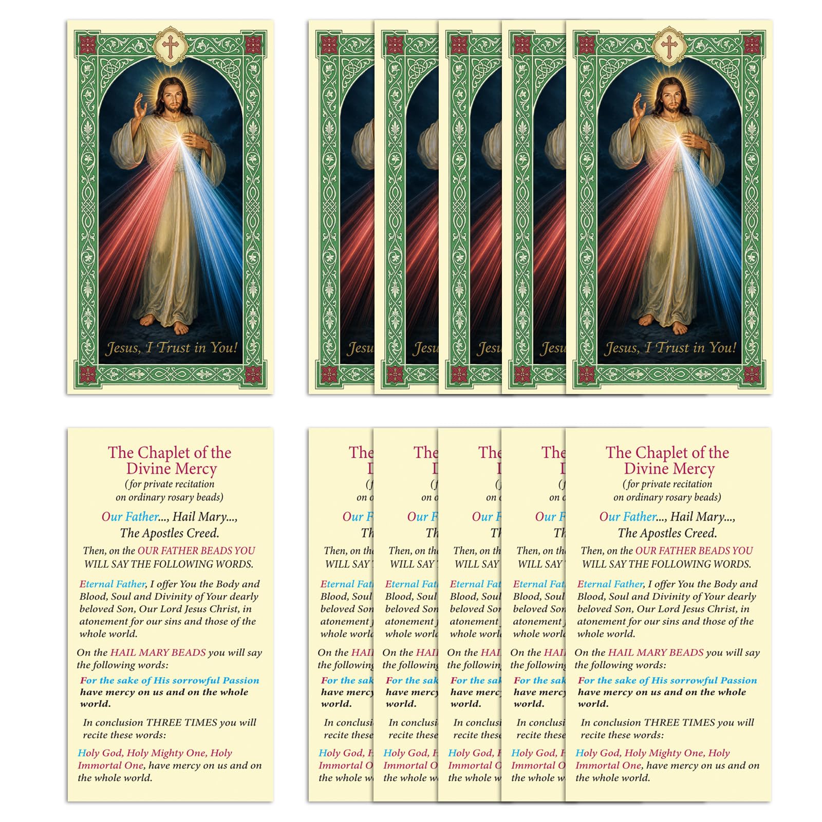 ESNOY 10 Pack Divine Mercy Prayer Cards – Catholic Divina Misericordia The Protector – Holy Card with Prayer
