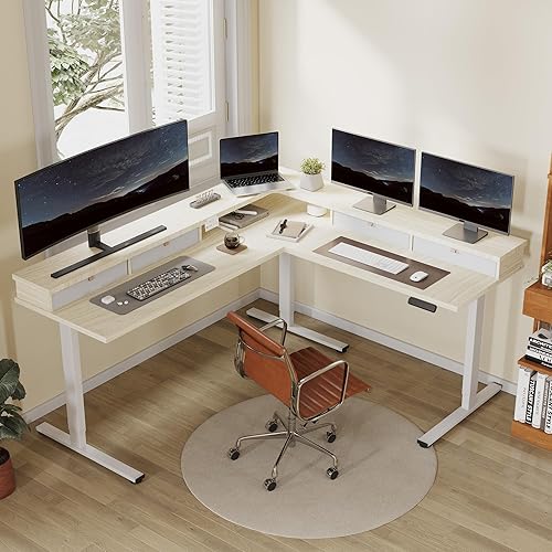 Miniatura 12 de FLEXISPOT Escritorio de esquina profesional con motor dual en forma de L, escritorio eléctrico de pie, escritorio de pie con altura ajustable, mesa