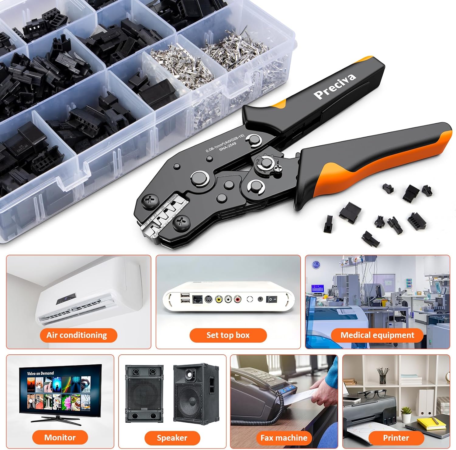 Preciva Crimping Tool Connector kit, 1050Pcs JST-SM Connectors Set, AWG28-18/0.08-1mm² Ratcheting Crimper Tool for Dupont, Molex, ATX, JST Series