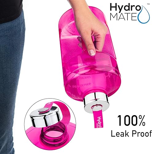 Miniatura 2 de NatureWorks HydroMATE Botella de agua de 12 galón con Times to Drink sin BPA, a prueba de fugas, jarra reutilizable con asa, 64 onzas (morado