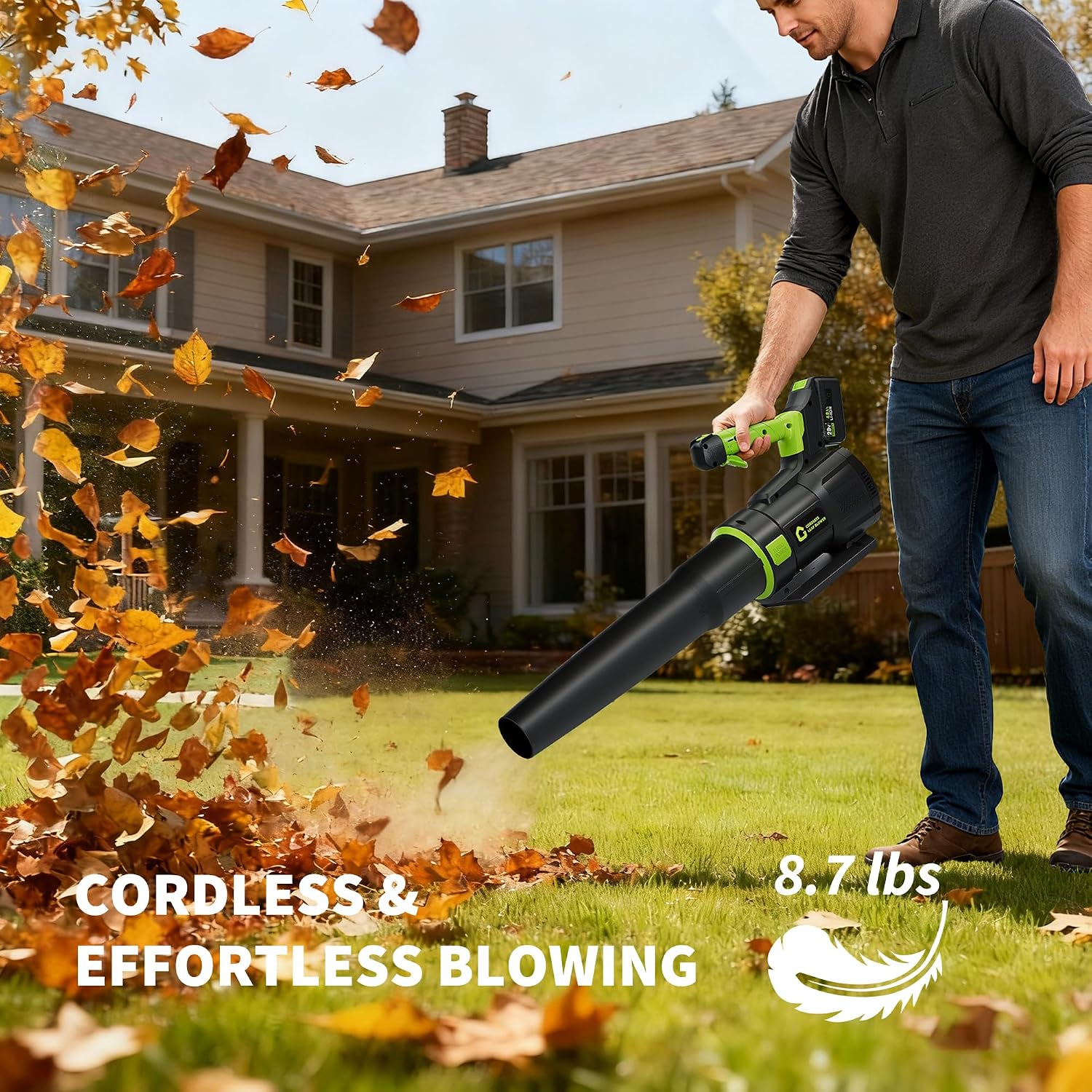 Leaf Blower Cordless with Battery and Charger, 20V Electric Leaf Blower with Variable-Speed, 650CFM & 200MPH, Lightweight Battery Powered Leaf Blowers for Lawn Care