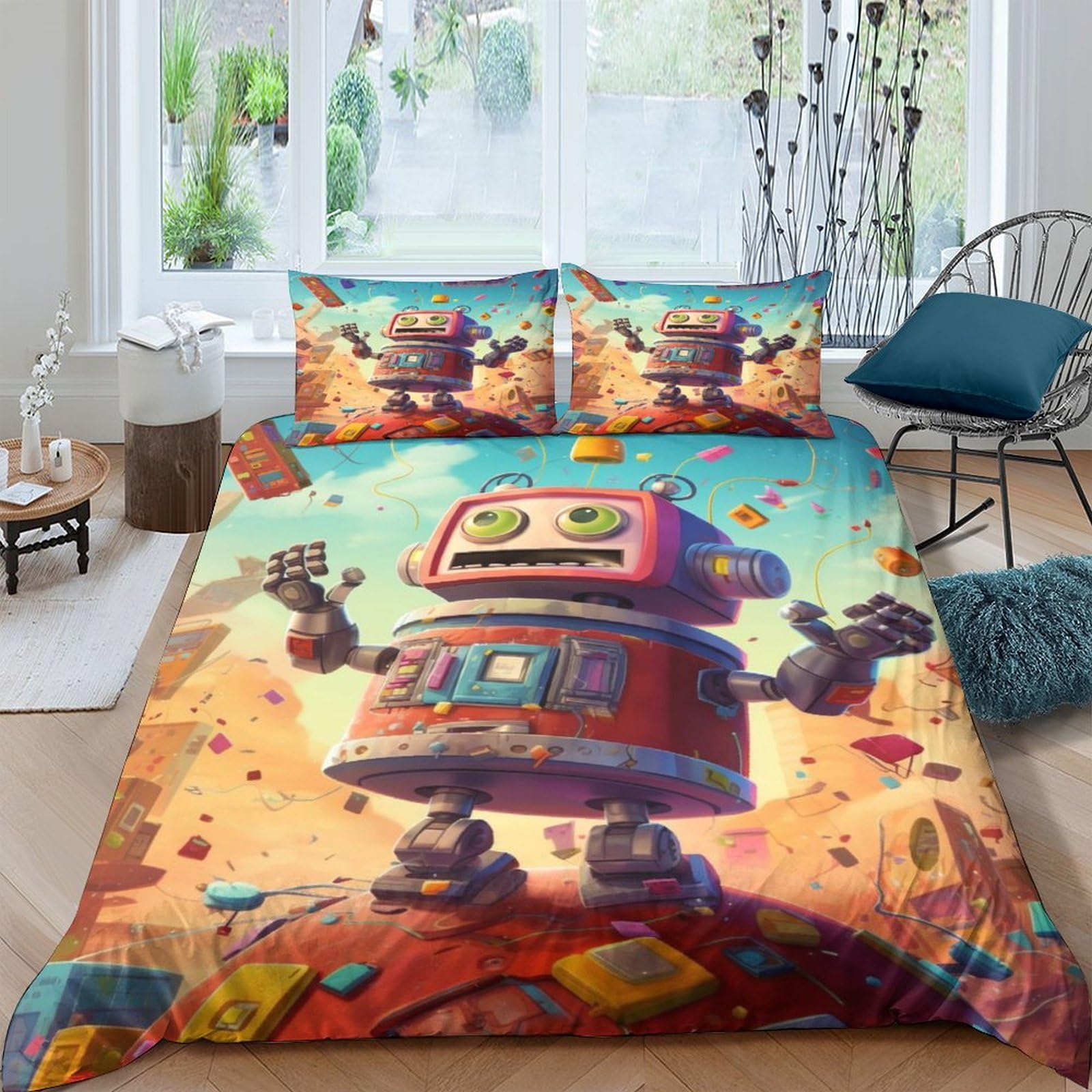 Housse de couette robot 200x200 avec fermeture éclair facile à enfiler