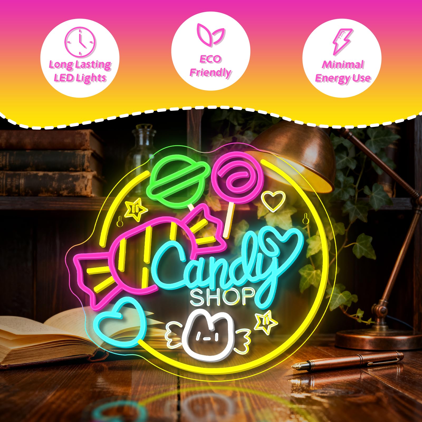 Candy Shop Neon Led, Caramelo Luces Neon Regulable para Decoración, Tienda de Golosinas Letrero Led para Tienda de Dulces,Pastelería,Fiestas,Sala de Estar,Regalo para Niños