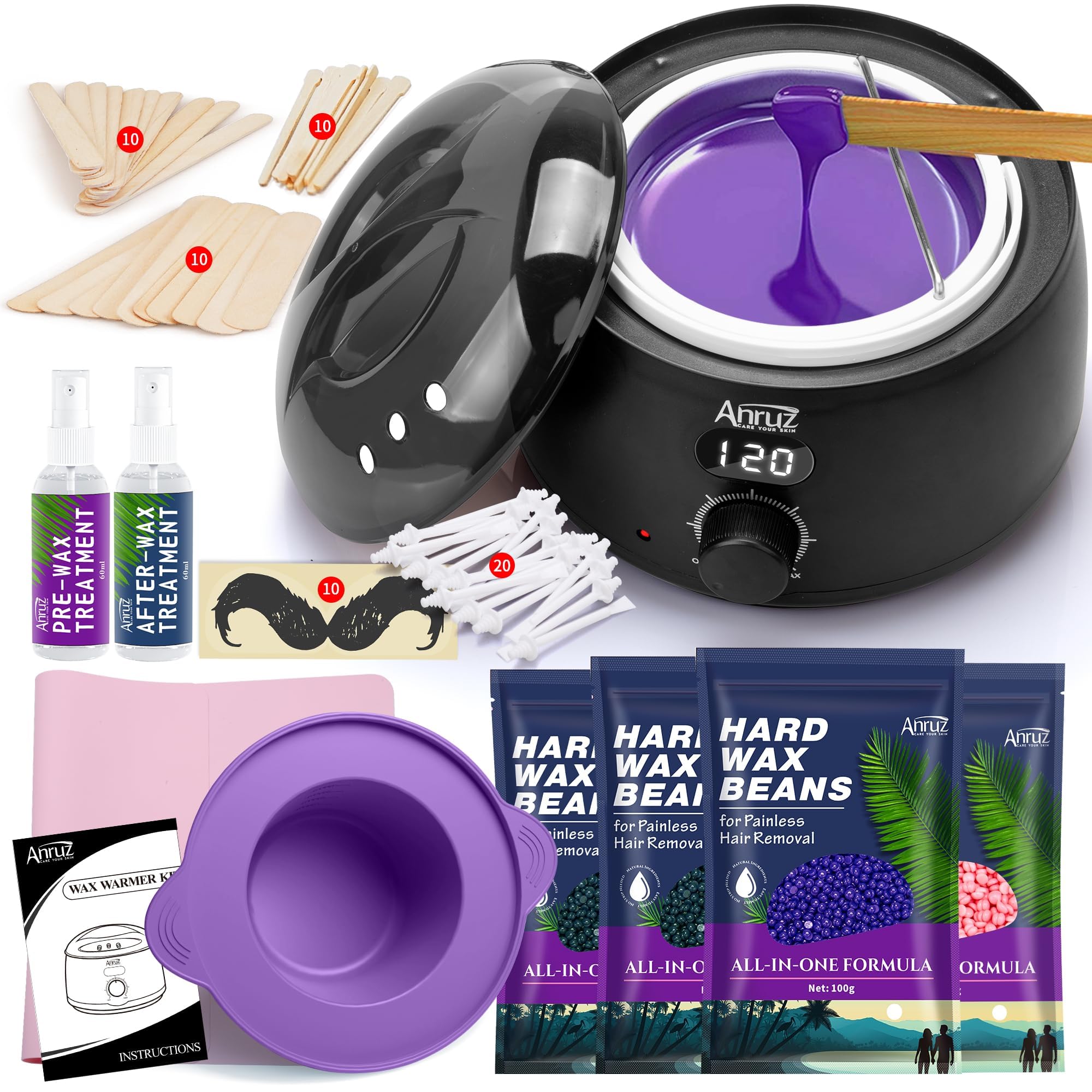 Premium Waxing Kit, Digital Wax Kit for Hair Removal, Wax Warmer Kit with 70 Items,Wax Pot for Waxing Professional -at Home Wax Machine for Full Body Waxing