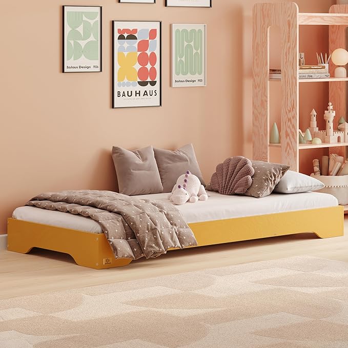 Cama Montessori Infantil 70x140 cm en Madera de Pino Amarilla