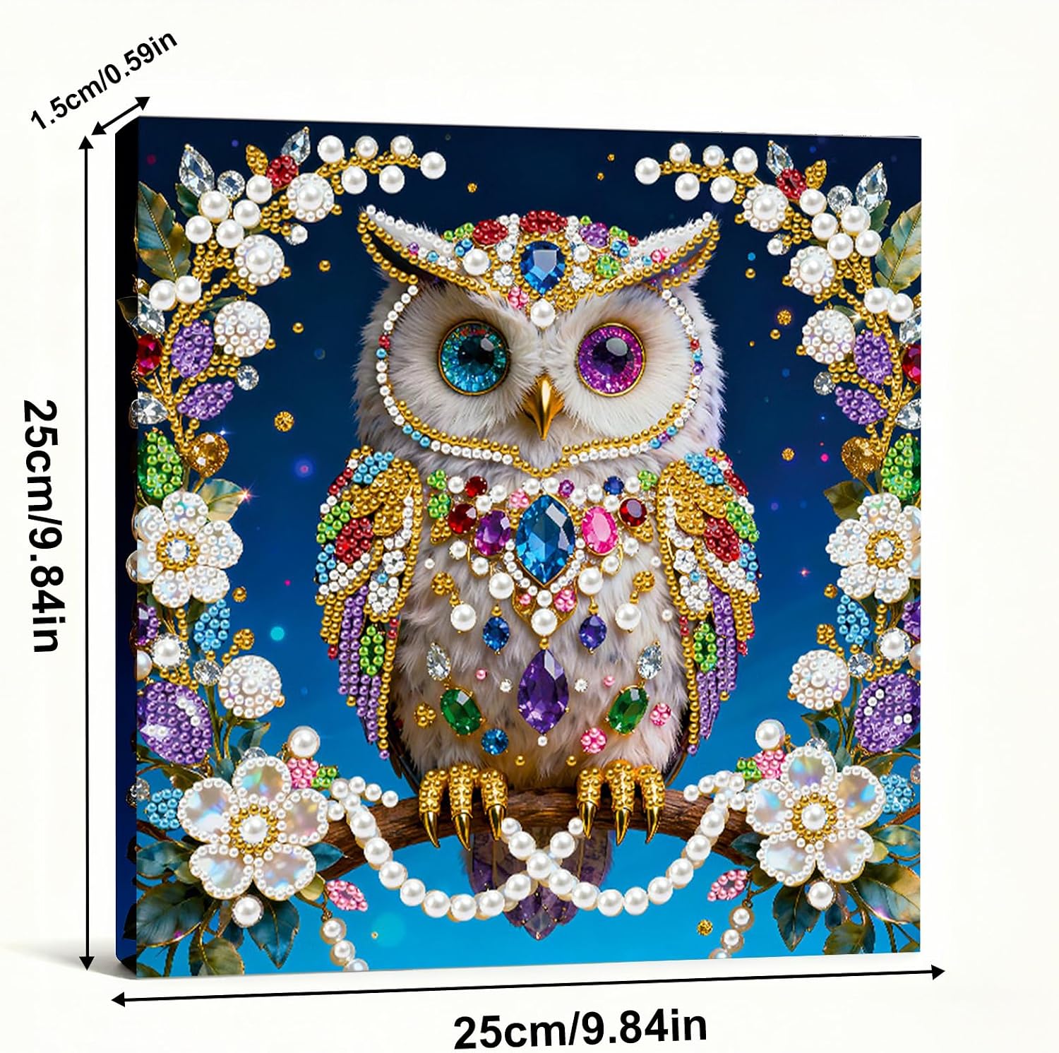 DIY Pearl Painting Kit with Wooden Frame, 3D Plastic Pearl Gemstone Ocean Art Craft for Adults Beginners, Diamond Dot Painting, Home Wall Decor Ready Gift for Women(Flower Owl)(25 * 25cm)