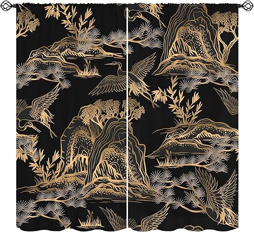 Miniatura 9 de Cortina japonesa, pintura de tinta tradicional retro con diseño de gato rojo cerezo en flores, cortinas con aislamiento térmico y bolsillo