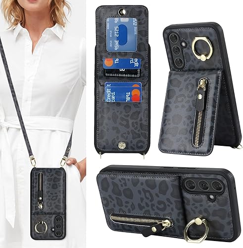 Miniatura 9 de Funda para Samsung Galaxy A14 5G con tarjetero para mujer, para Galaxy A14 5G, funda cartera para teléfono con correa, ranuras para tarjetas de