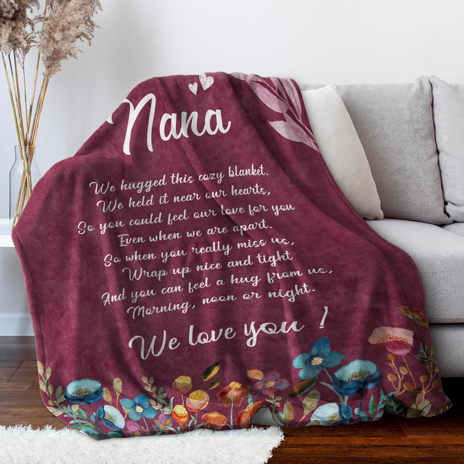 Afterprints Nana Gifts, Blanket with Flowers & Letter Print, Gifts for Nana on Birthday, for Nana from Grandkids, Soft Throw Blankets 50" x 60" - Image 4