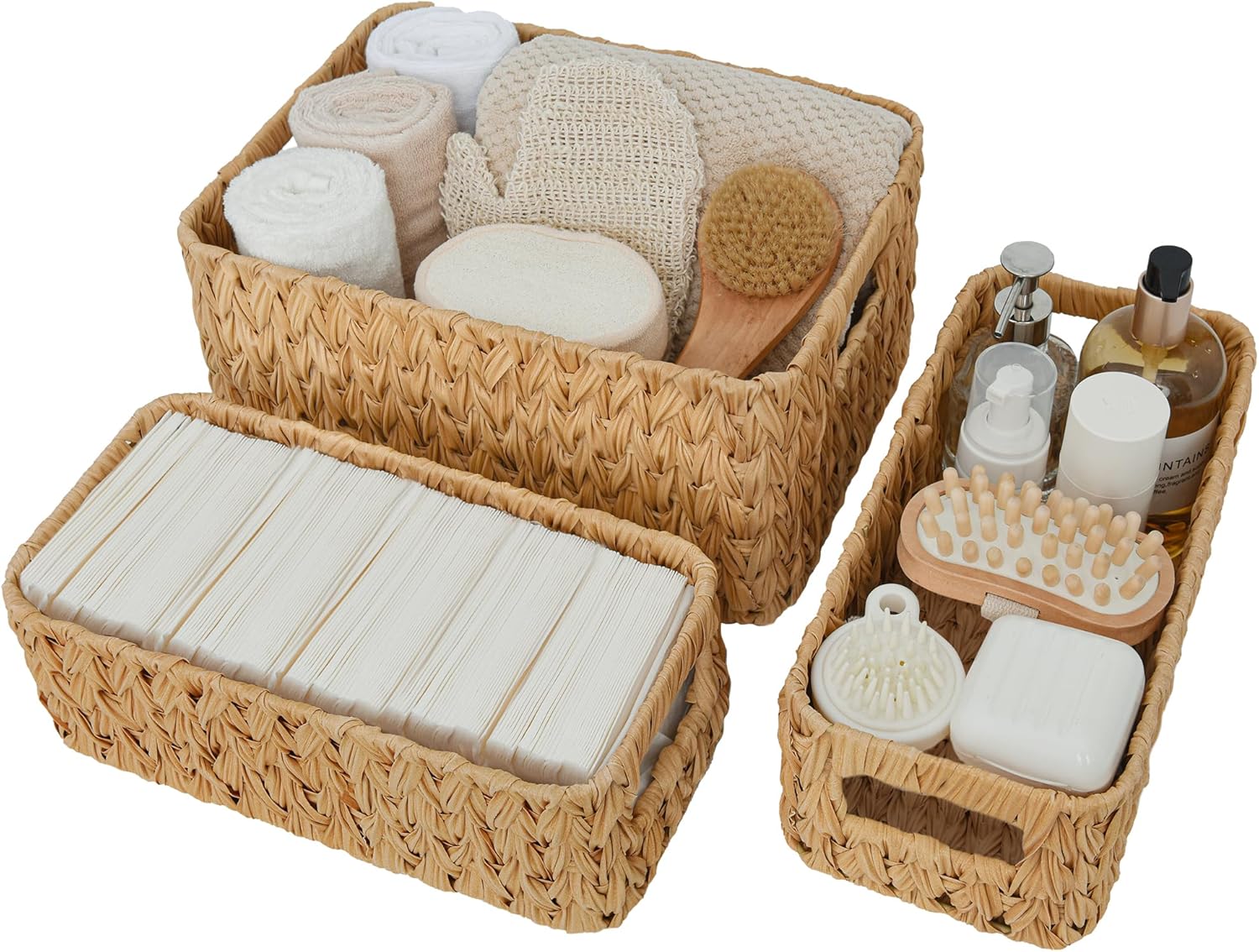 GRANNY SAYS Wicker Baskets for Organizing, Nesting Storage Baskets for Shelves, Waterproof Toilet Basket Tank Topper, 1 Large and 2 Small Wicker Baskets, 3-Paxk Large Nature