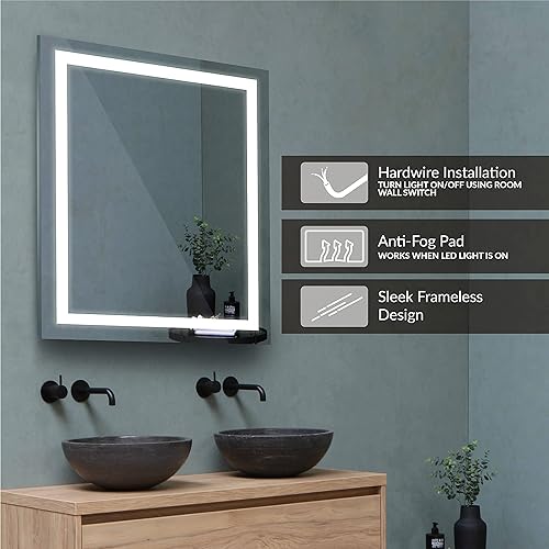 Miniatura 10 de Homewerks 100087 - Espejo de baño LED de 24 x 30 pulgadas que cambia de color, montaje horizontal o vertical de pared antiniebla, blanco suave y luz