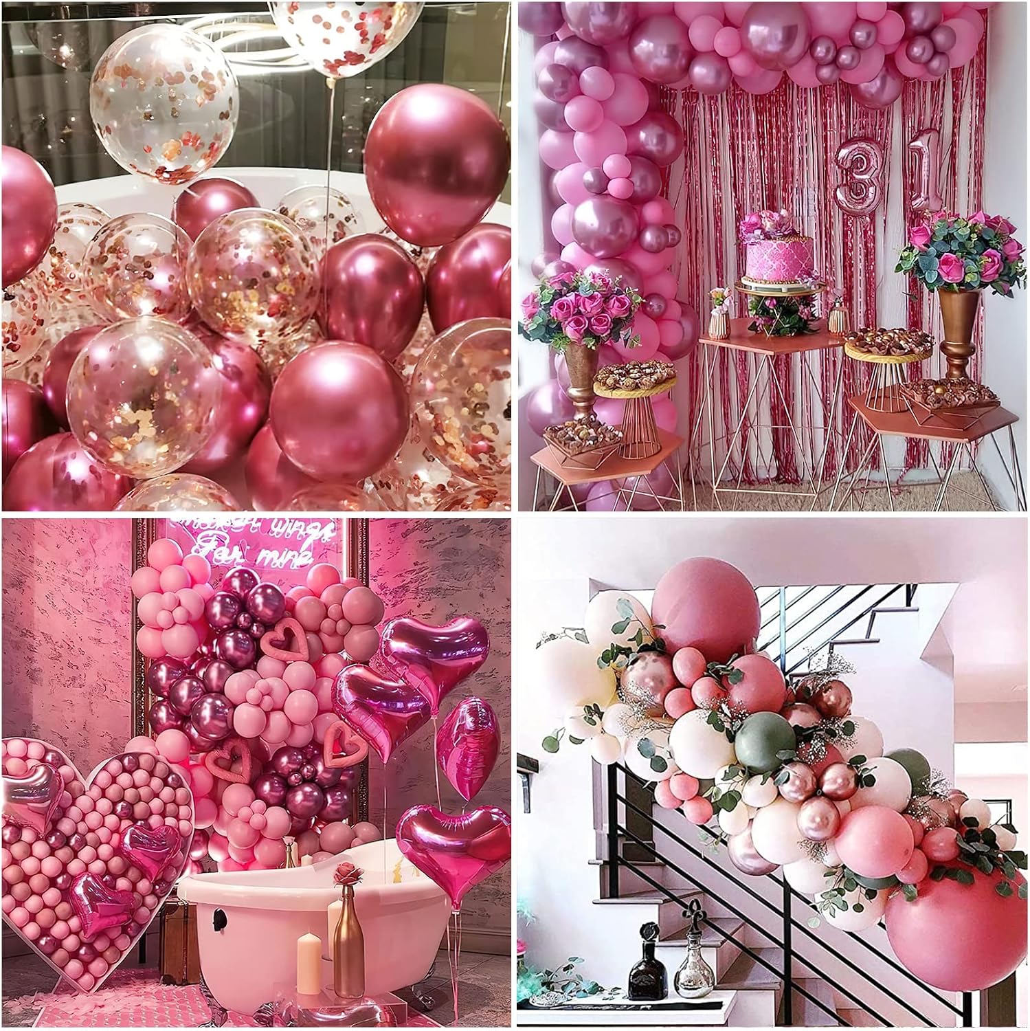  Metallic Dark Pink Balloons, 50 pcs 5 Inch Pink Metallic Balloons, Metallic Pink Balloons for Balloon Garland or Balloon Arch as Birthday Party Decorations, Wedding Decorations, Pink-G104 thumbnail