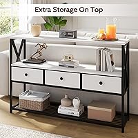 Vista 3 de 47'' Farmhouse Console Table with 3 Drawers and Open Shelf, Sofa Table Behind Couch with 3-Layer Storage, Rustic Entryway Table for Living Room