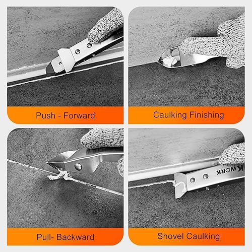 Miniatura 6 de THINKWORK Kit de herramientas de calafateo 4 en 1, herramienta de calafateo de acero inoxidable para cocina, baño, ventana, fregadero, azulejo,