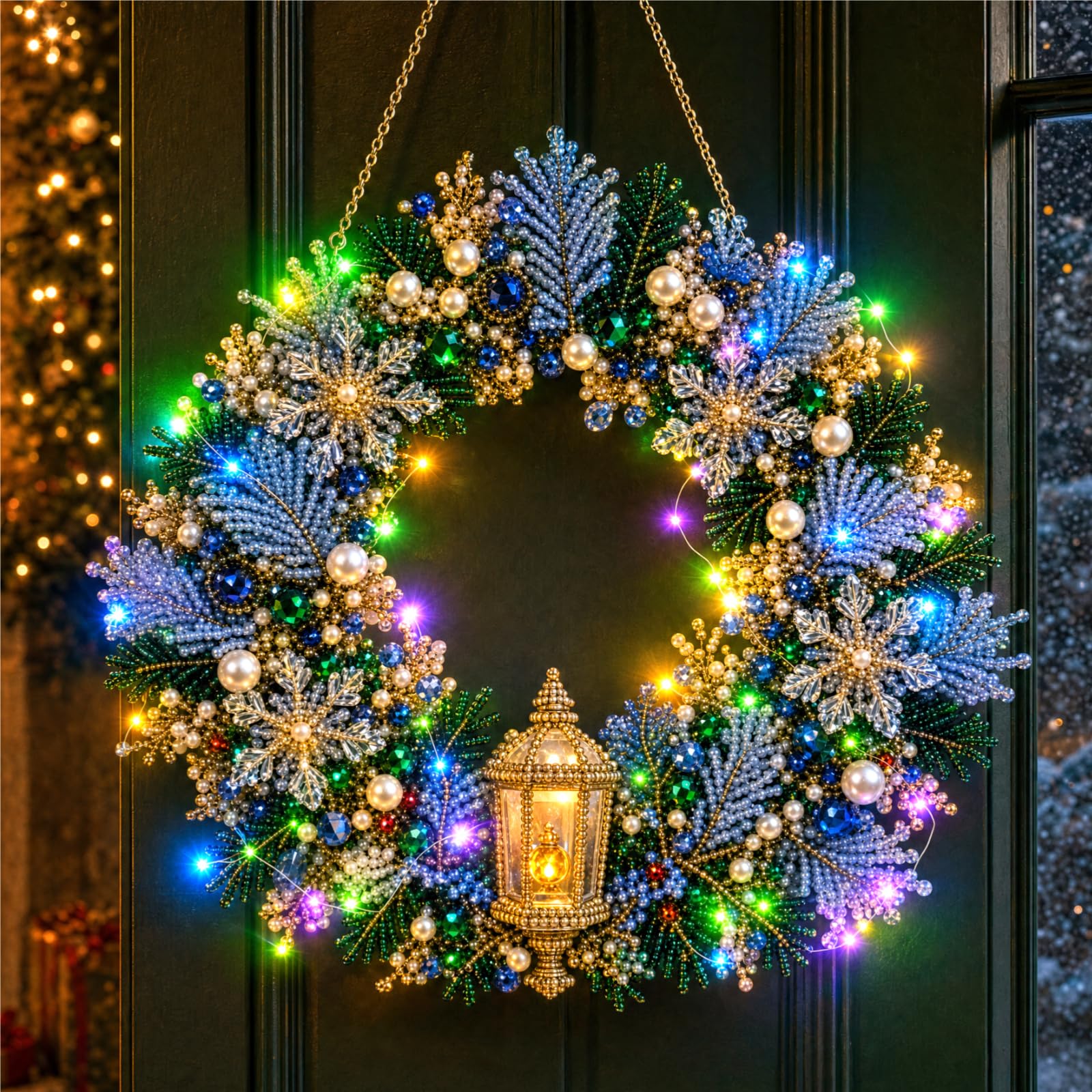 DIY Christmas Wreath Light Up Pearl Diamond Art Painting Kit-20CM โ image 1