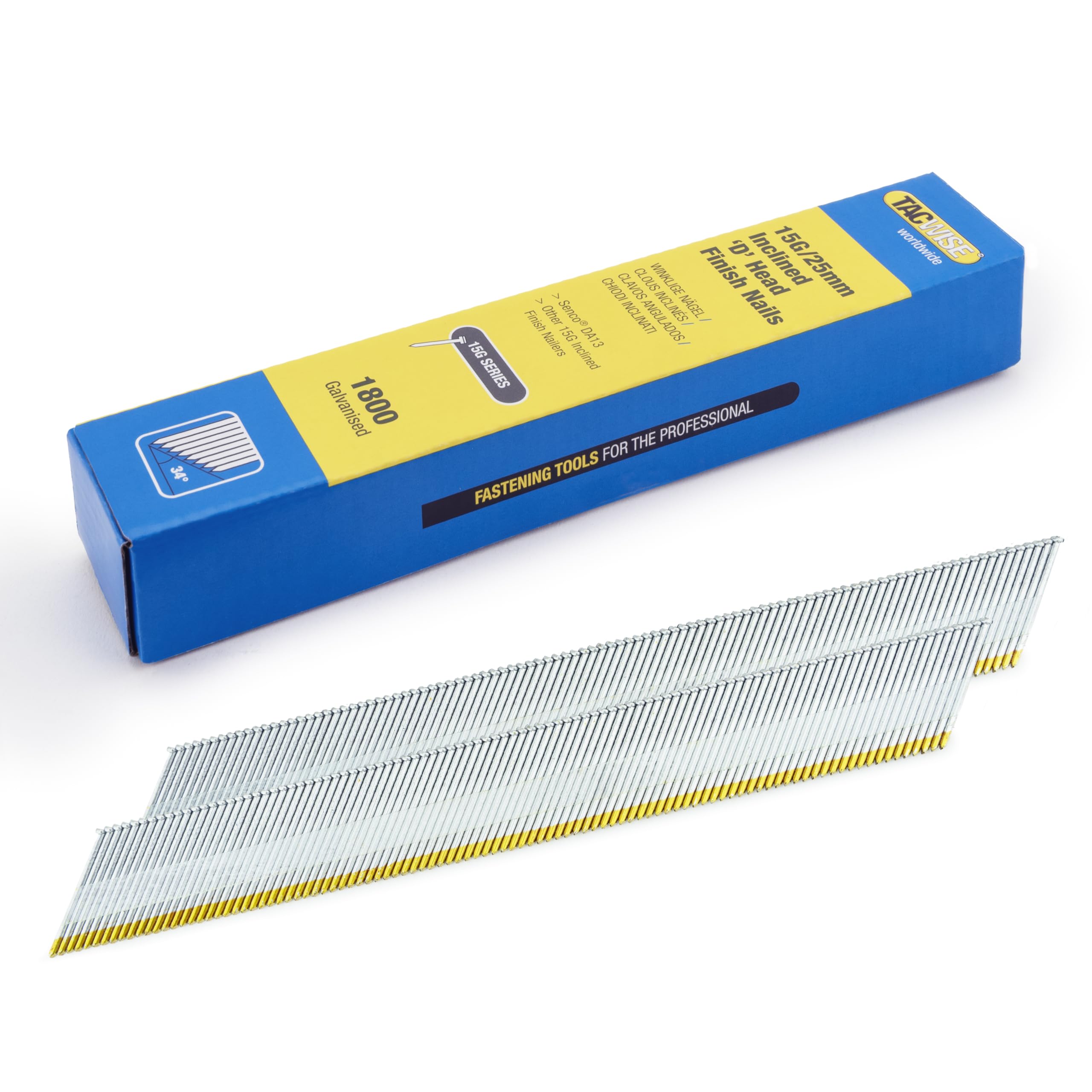 Tacwise 1831 Type DA 15G / 25 mm Galvanised Angled Finish Nails, D Head, Pack of 1800