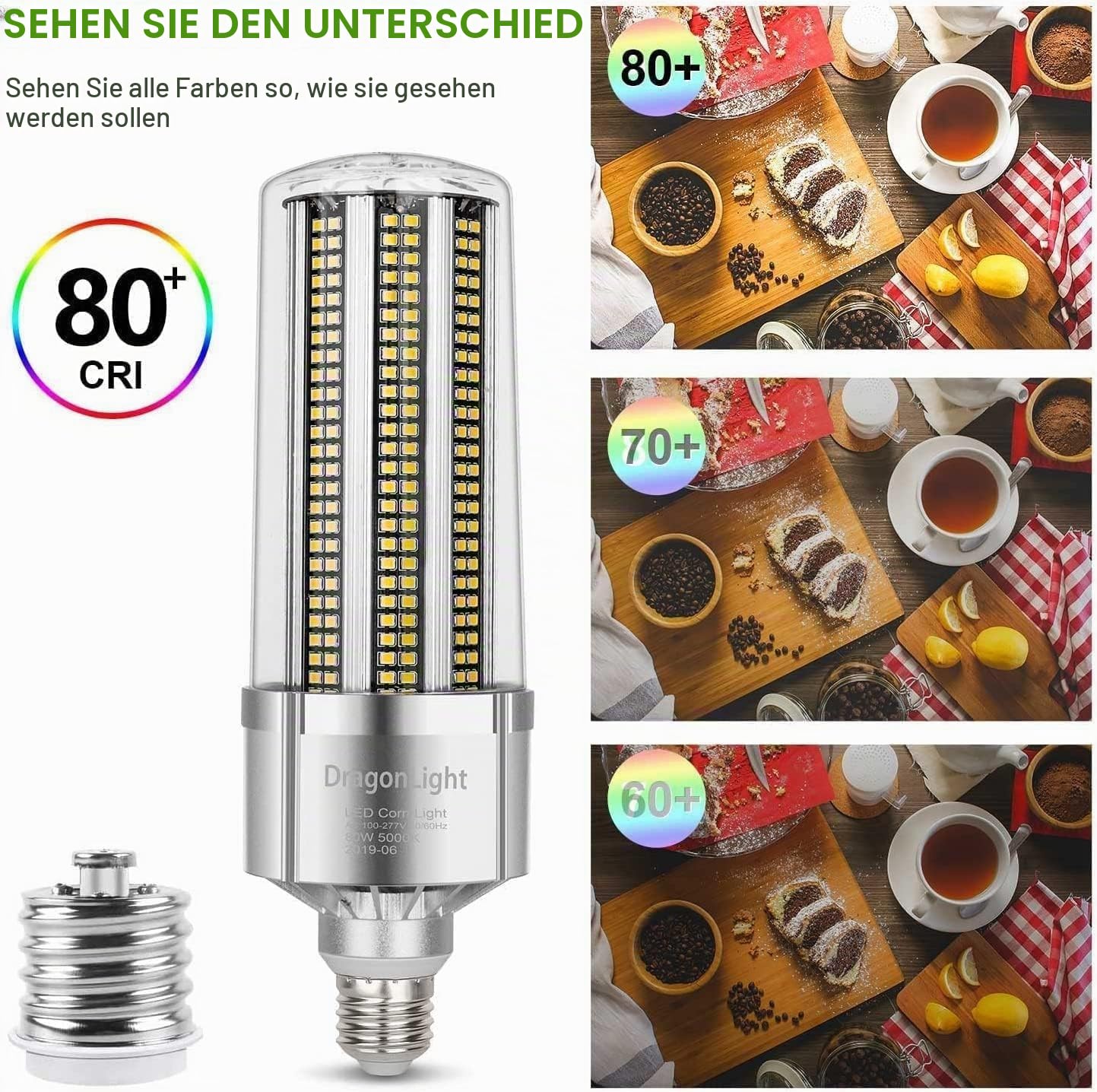 DragonLight 120W Superhelle Mais Licht LED Glühbirne(Ersetzt 800Watt) - E27 LED Lampe mit E40 Adapter - 5000K Kaltweiß 14400 Lumens für Großes Gebiet Beleuchtung - Garage Lagerhaus Werkstatt Hof