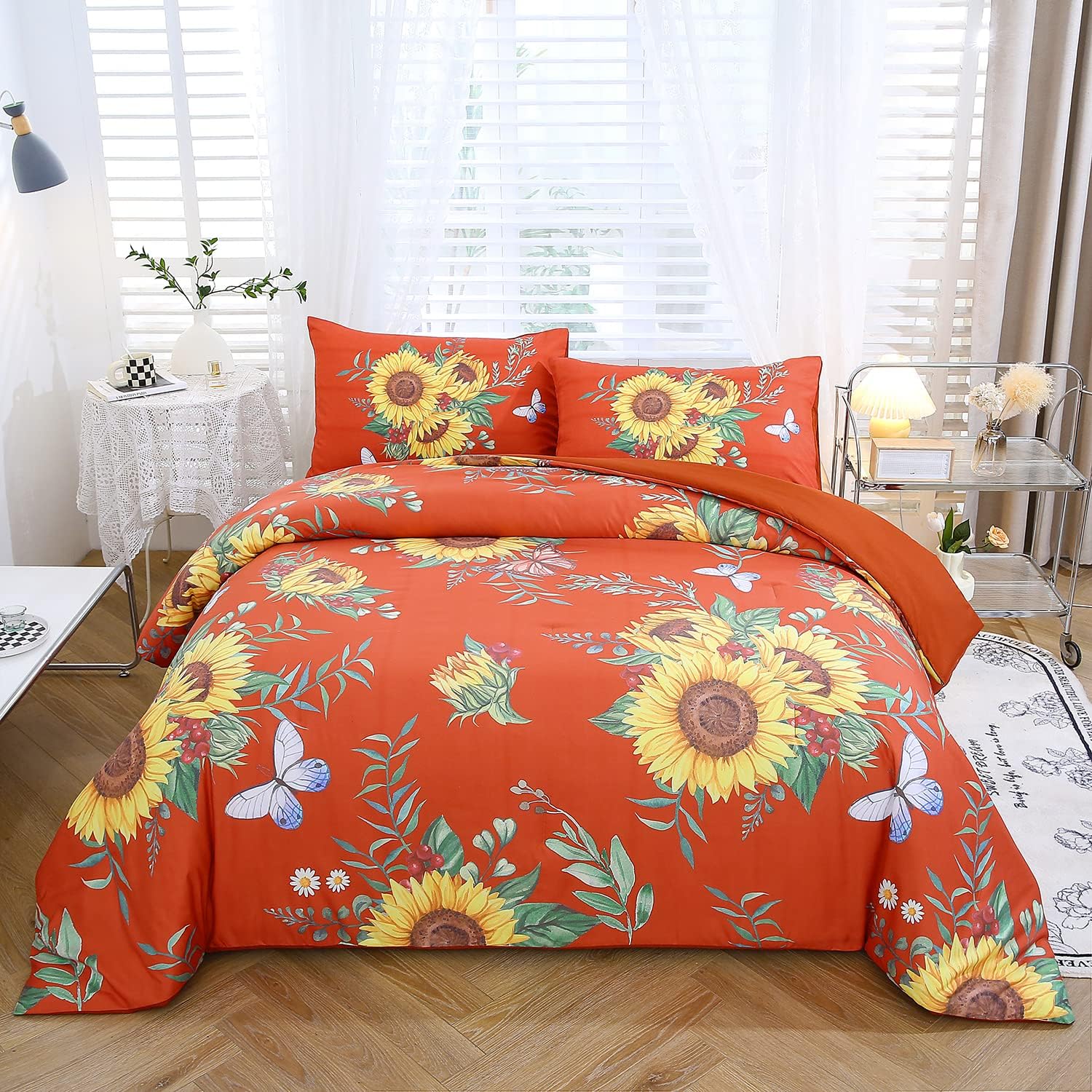 ZRNBAST 3 Pcs Sunflower Comforter Set Queen with 2 Pillowcases, Floral