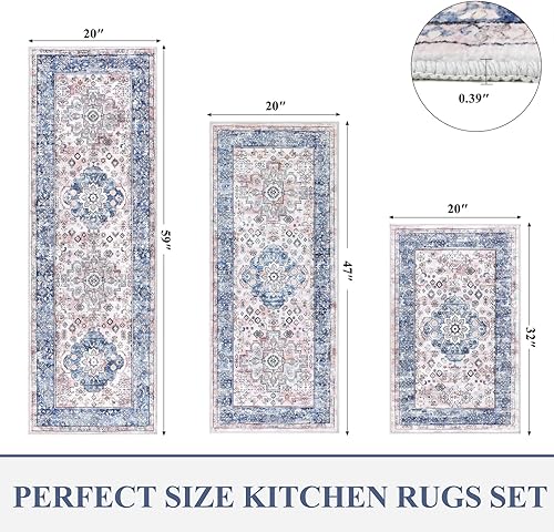 Miniatura 28 de Pauwer Juego de 3 alfombras de cocina antideslizantes y lavables para el suelo, alfombra de pasillo de cocina, alfombra bohemia para fregadero