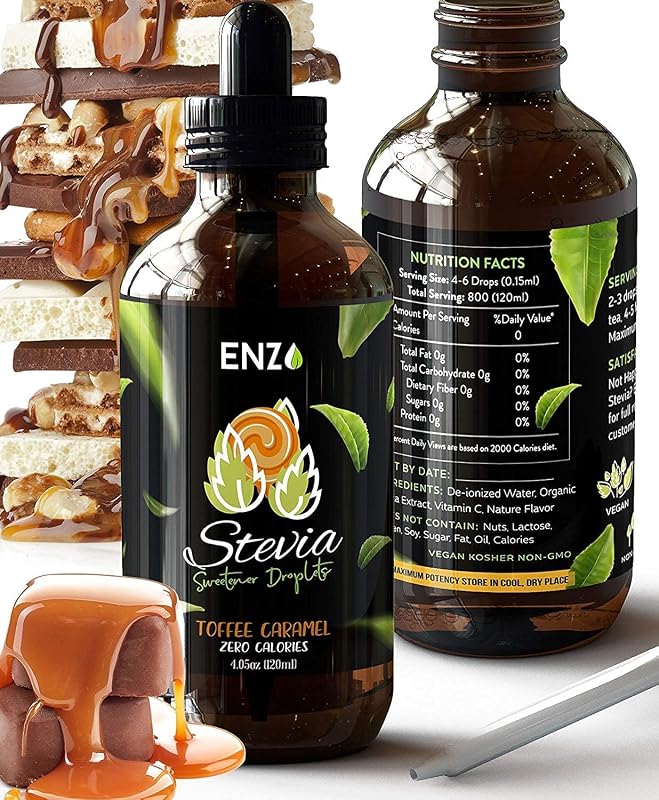 Enzo's Private Selection Adoçante líquido de estévia sabor caramelo, 800 porções, 120 mL