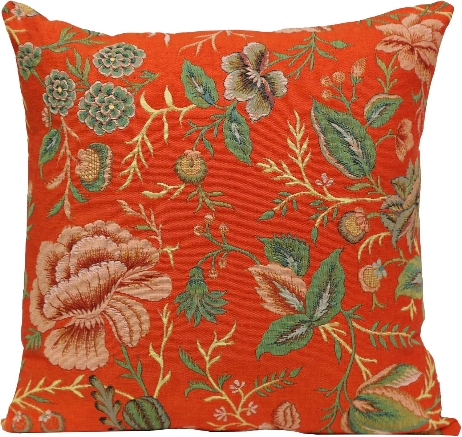Charlotte Home Furnishings Decorative Pillow Covers for Couch 19x19 in Tapestry Throw Pillow Cover for Living Room Decor Peony Yellow Floral Pillow Covers French Made Soft Cotton Jacquard Woven