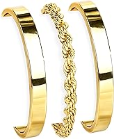 GokeeyJewelry Dainty 14K Gold Plated Non-Tarnish Stackable Bangle Cuff Bracelets for Women - Waterproof, Hypoallergenic, Adjustable