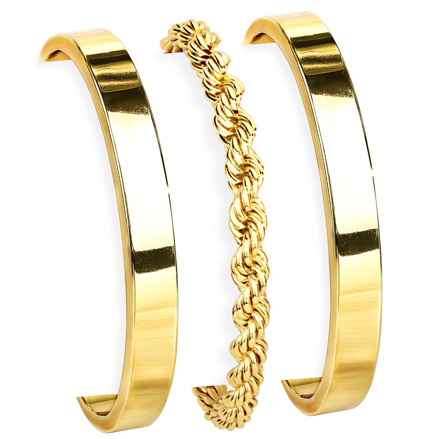 Gold Bracelets for Women Non Tarnish Dainty 14K Gold Plated Bangle Cuff Bracelets Stack for Women Waterproof Stackable