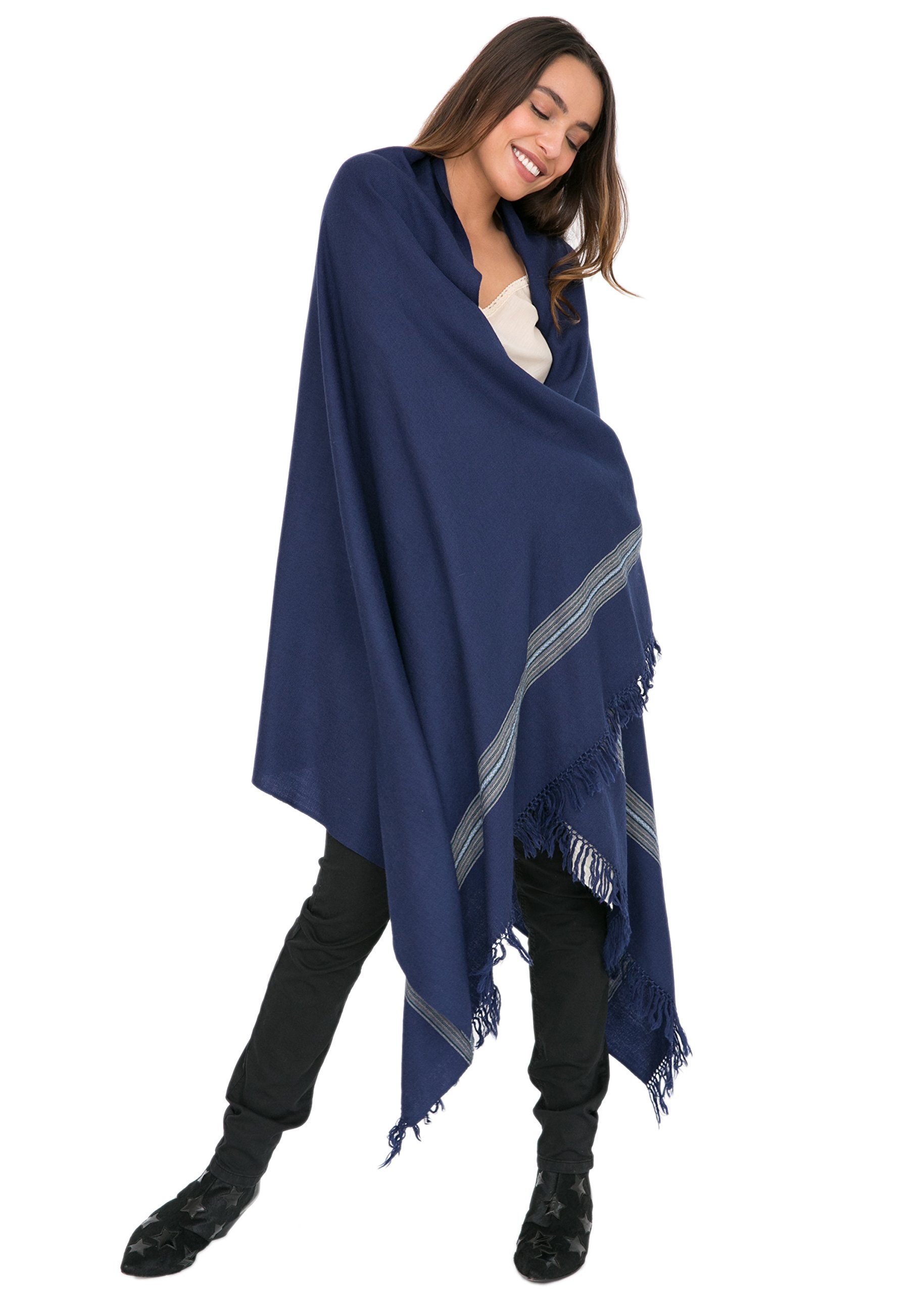 likemaryMerino Wool Wrap Pashmina Shawl - Oversized Travel Blanket Scarf - Ethical & Handwoven Mansi