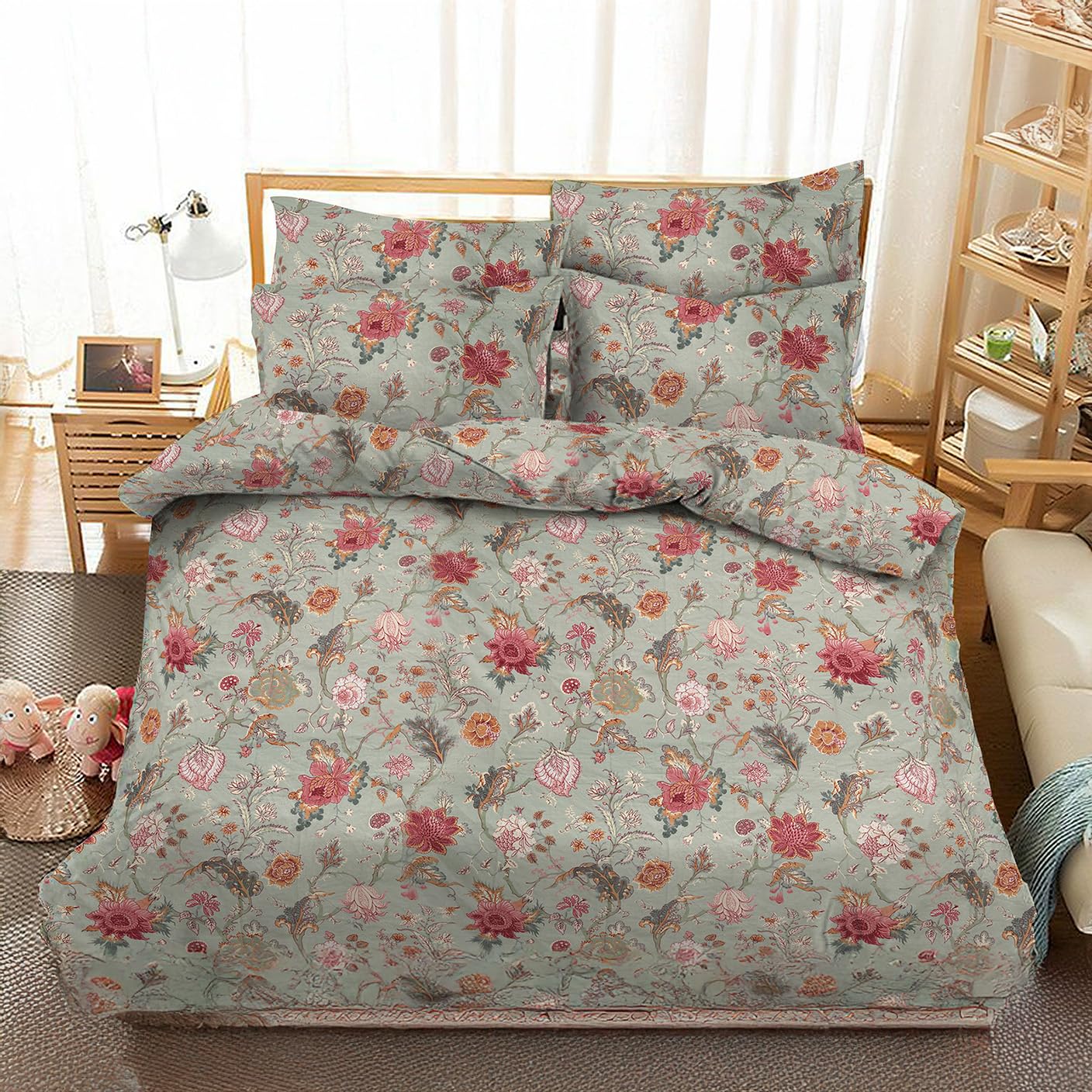 Danydude Autumn Bloom Floral Printed Duvet Cover With Pillow Case 400 Thread Count Duvet Cover Set Double 100% Egyptian Cotton Double Duvet Cover Sets
