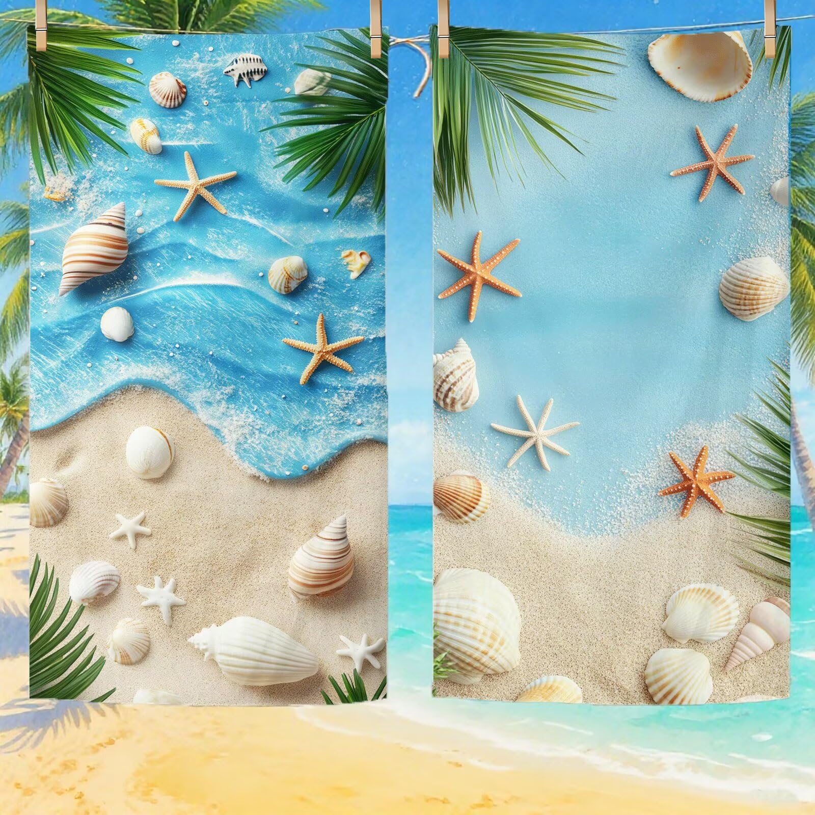 Telo Mare Microfibra, Telo Mare Grande 200x100 cm Set da 2, Antisabbia Asciugatura Rapida Assorbente Salvietta da Spiaggia Asciugamano per Palestra Piscina Viaggi Picnic, Regali Donna Spiaggia Q-716