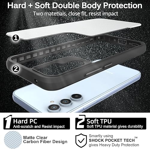 Miniatura 3 de Miimall Funda para Samsung Galaxy A54 de 6.4 pulgadas, textura de fibra de carbono protección dura y suave contra caídas de grado militar Funda