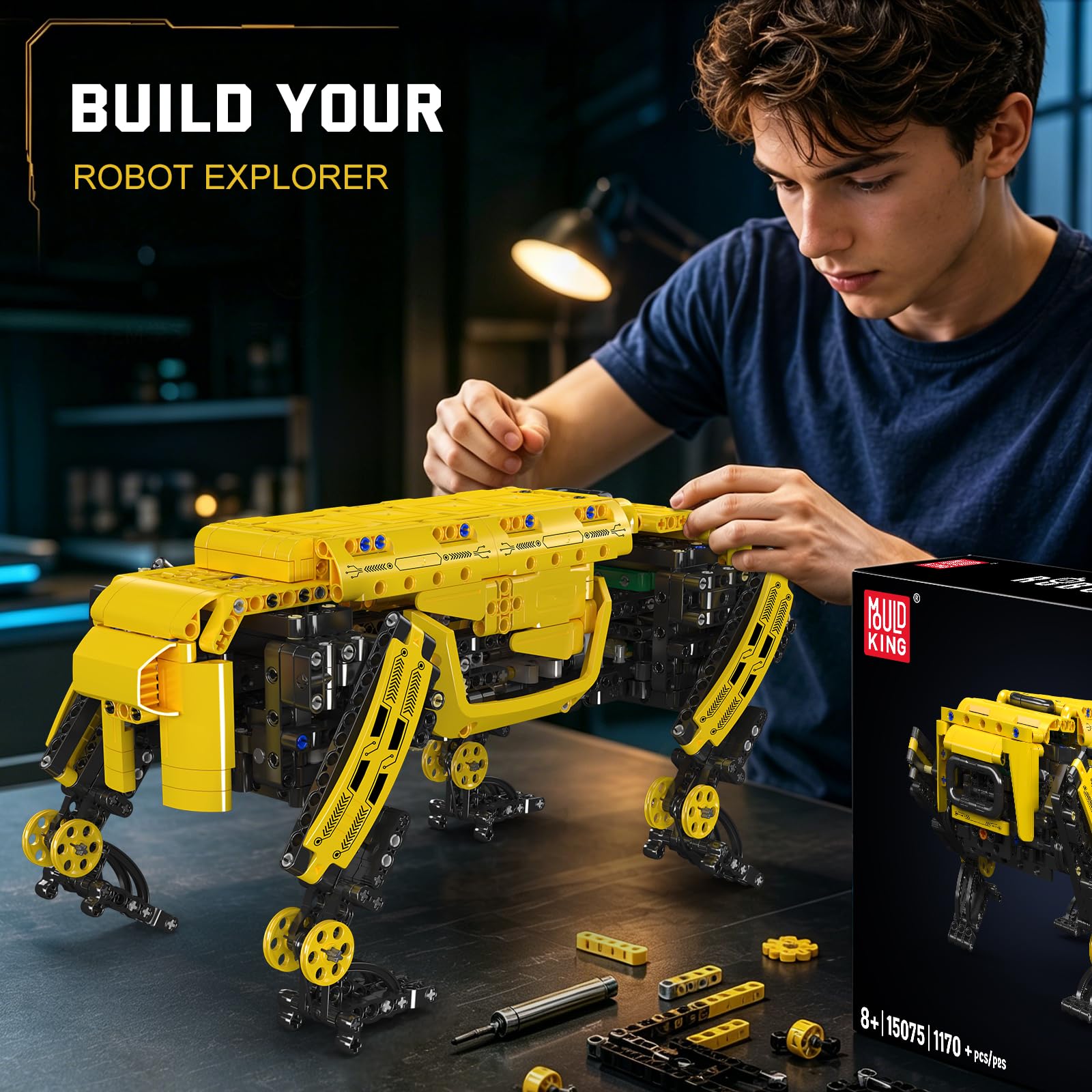 Mould King Technik Mechanischer Hund Bausteine Modell, 1170 Teile Ferngesteuerte Roboter Hundespielzeug Bausatz, Klemmbausteine Bauset als Spielzeug/Geschenk