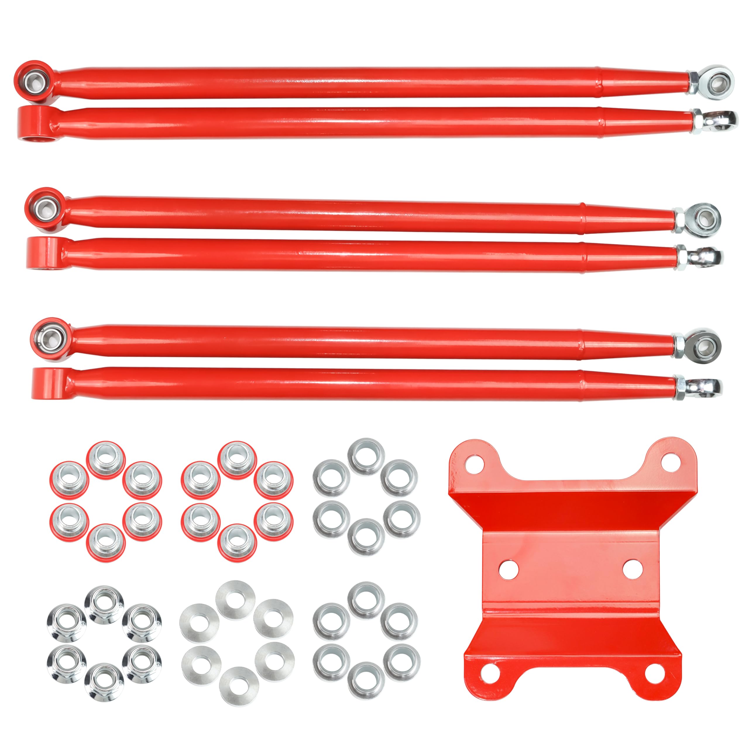 Photo 1 of Heavy-Duty Boxed Rear Radius Arms for Can-Am Maverick X3 72? – Pre-Adjusted Steel with Heim Joints, Fits 2017–2023 X RC/RS/MR/MAX Models, (72" Body) - Red