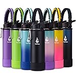 Farsea Insulated Water Bottle With Paracord Handle, Protective Boot and 2 Lids (Straw Lid & Spout Lid), Stainless Steel Water Bottle Wide Mouth, Double Wall Sweat-Proof BPA-Free, 24 oz