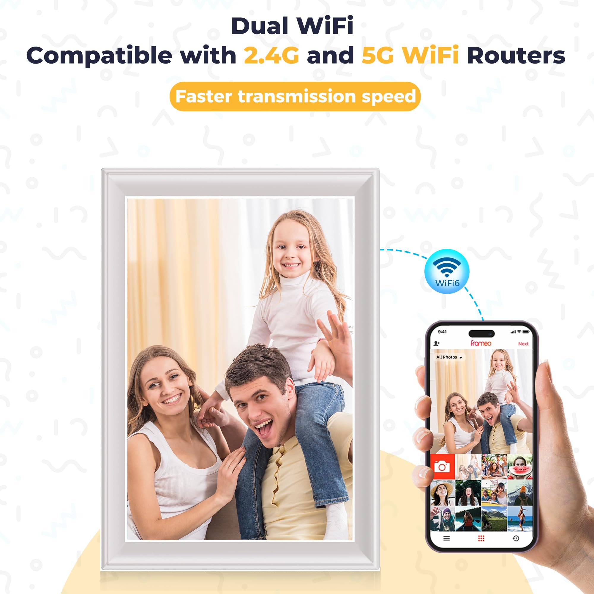 10.5インチスマートWiFiデジタルフォトフレーム 1920x1280 Amazon | 64GB 2Kデジタルフォトフレーム、WiFi6デジタル写真フレーム