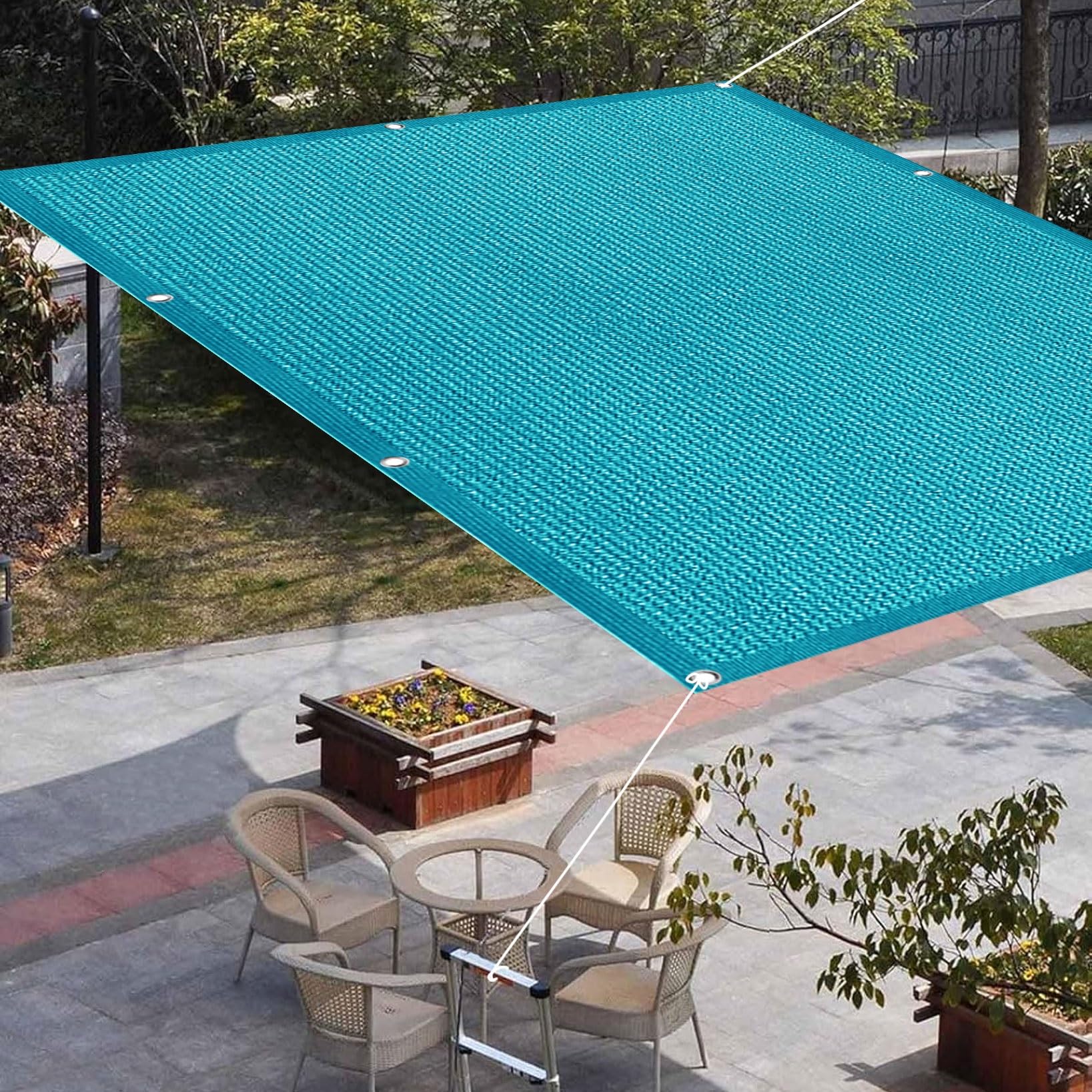 Voile d'ombrage terrasse 3,2x6m bleu ciel avec oeillets