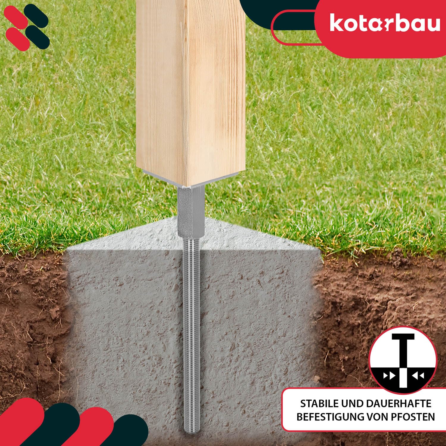 KOTARBAU® 4 soportes para postes, altura ajustable, 80 x 330 mm, acero galvanizado, anclaje para suelo, soporte para postes, base estable, pie de apoyo estable, anclaje vertical de acero ajustable