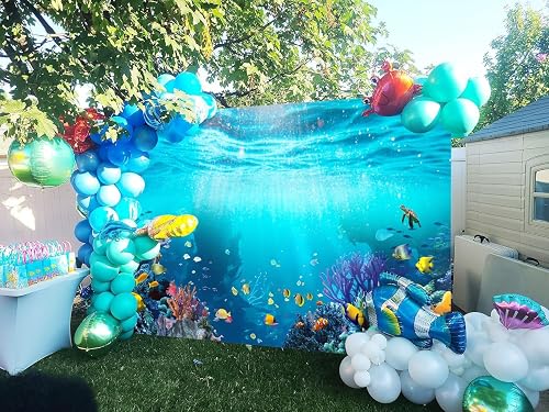Under The Sea Backdrop Nautical Underwater World Coral Turtle Fish Decorations Background Ocean Seabed Sunlight Diving Backdrop Aquarium Cake Table Banner Studio Props Vinyl 10x8ft