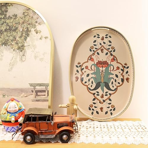 Miniatura 2 de Bandeja ovalada de plástico con asas, elegante bandeja decorativa para mesa de café, otomana, sala de estar, cocina, uso al aire libre. 10 "x 16" *