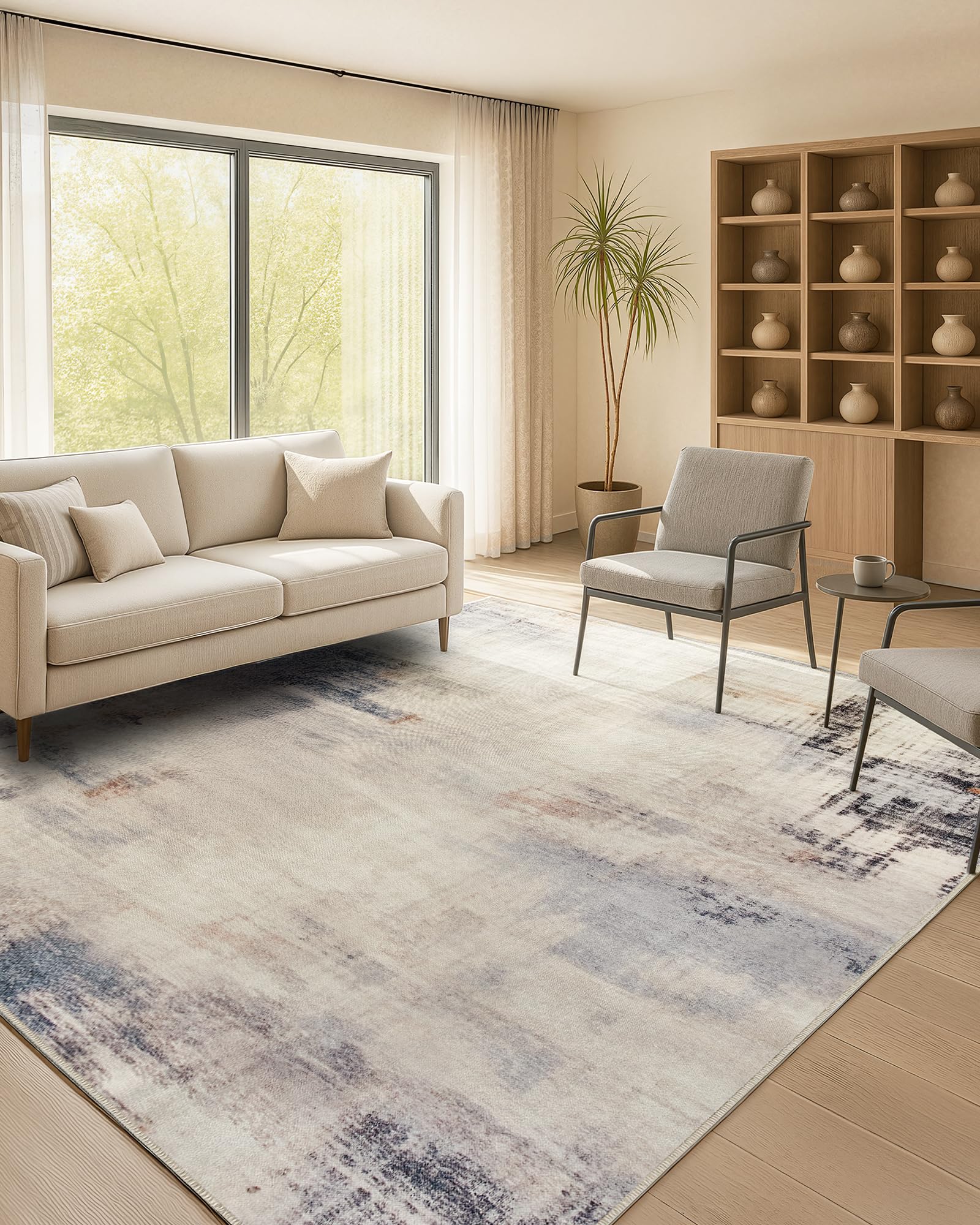 SONGMICS HOME Wohnzimmer Teppich, 160 x 230 cm, moderner Abstrakter Stil, Rutschfester Teppich, maschinenwaschbar, für Schlafzimmer, Badezimmer, Flur, Esszimmer, Kamelbraun TAR077K01
