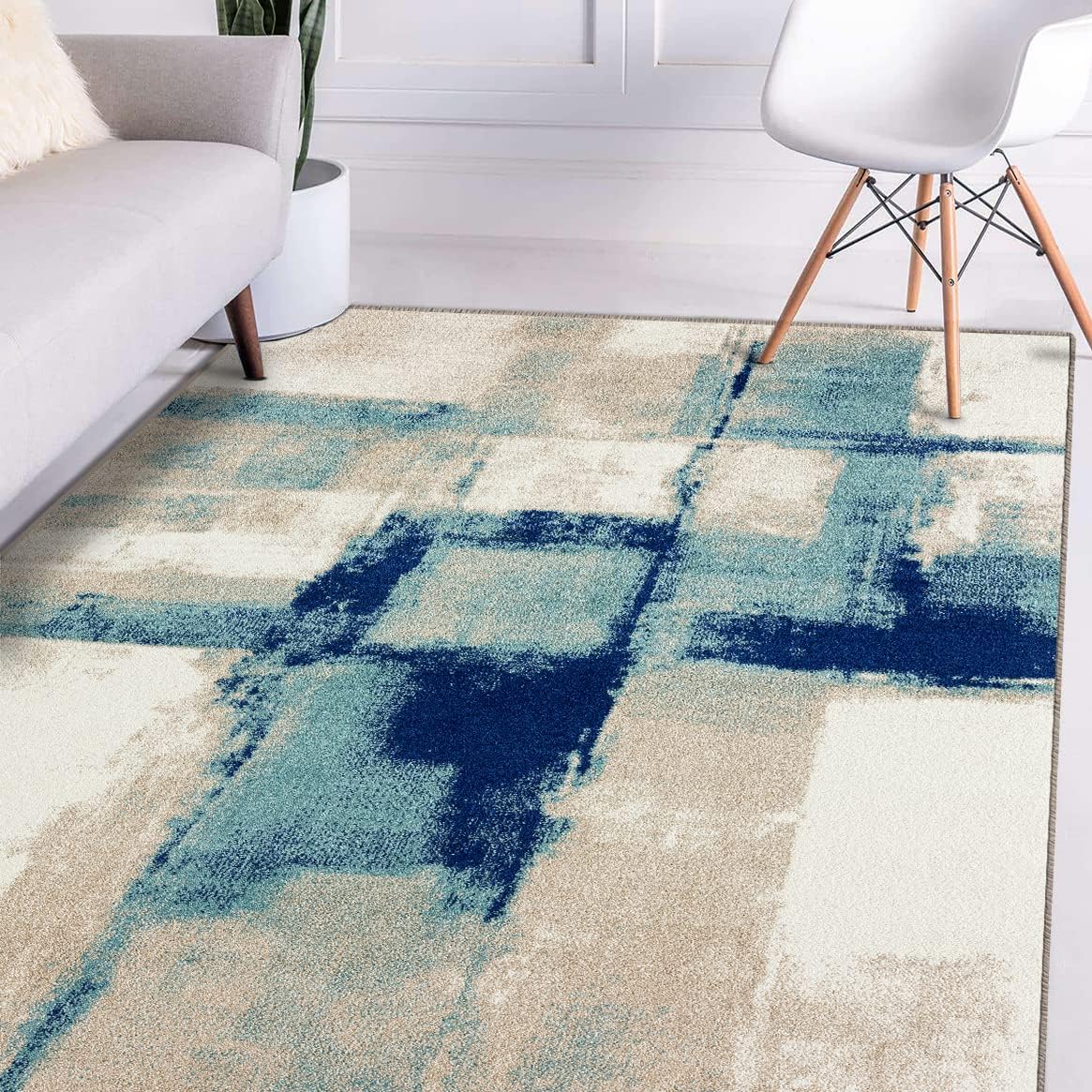 LUXE WEAVERS Abstract Geometric Area Rug Modern Carpet, 8X10, Ivory
