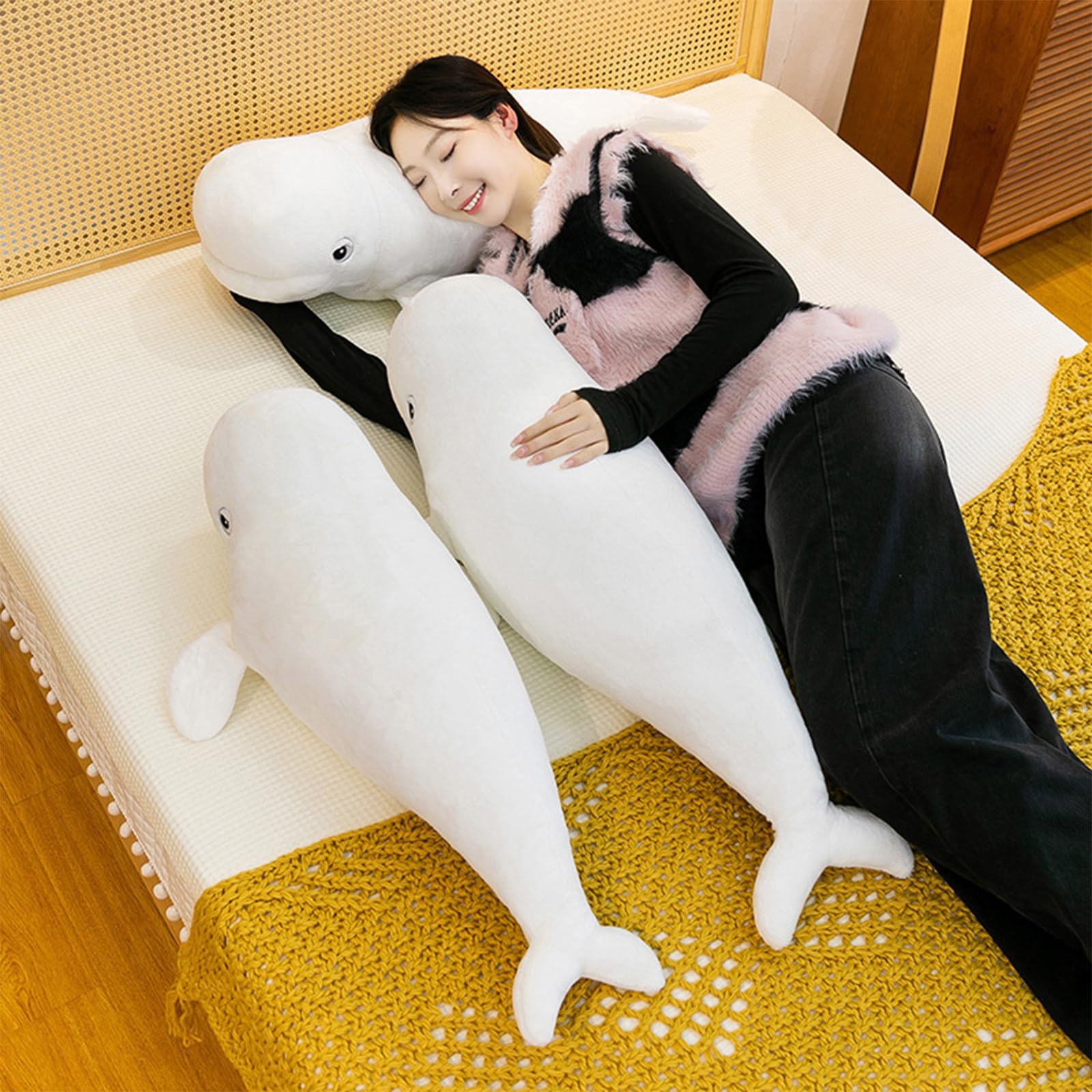 Wal Kuscheltier, 60/80/90cm Weiß-Wal Plüschtier, Stofftier Plüsch Tier, Geschenk für Jungen Mädchen Erwachsene (90CM)