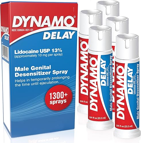Screaming O - Dynamo Delay Spray, paquete de 5 - Aerosol icónico de eyección retardada - Spray de control climax para hombres, spray de lidocaína,