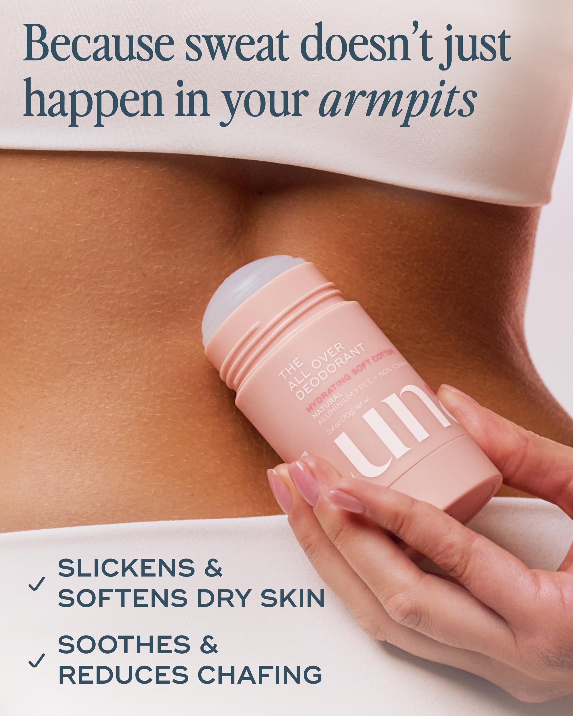 Luna Daily The All Over Deodorant™ Stick | Hydrating Natural Deodorant for Women | Aluminum-Free, Non-Staining & pH-Balanced | Soft Cotton Scent | With Hyaluronic Acid & Prebiotics, 2.4 oz