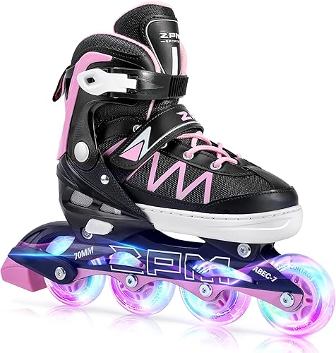 2PM SPORTS Patines en línea ajustables para niñas con ruedas de luz completa, divertidos patines para principiantes para niños y jóvenes